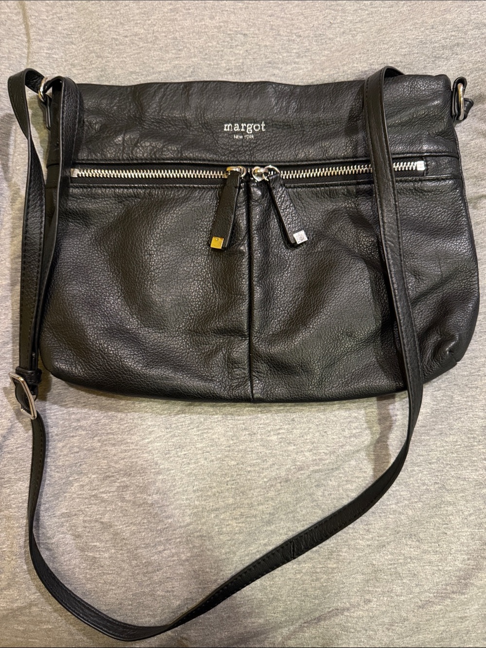 Margot New York Black Pebbled Leather Crossbody Bag
